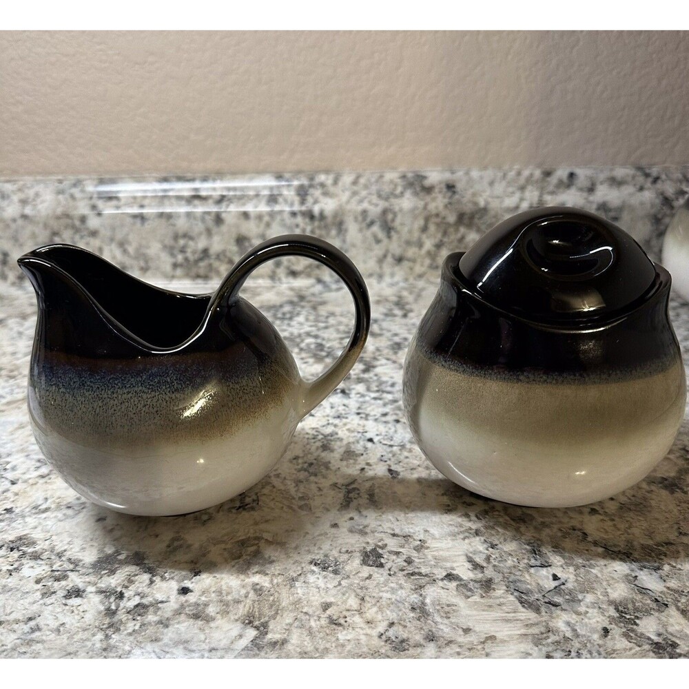 Sango Nova Black 4932 SUGAR BOWL WITH LID AND CREAMER